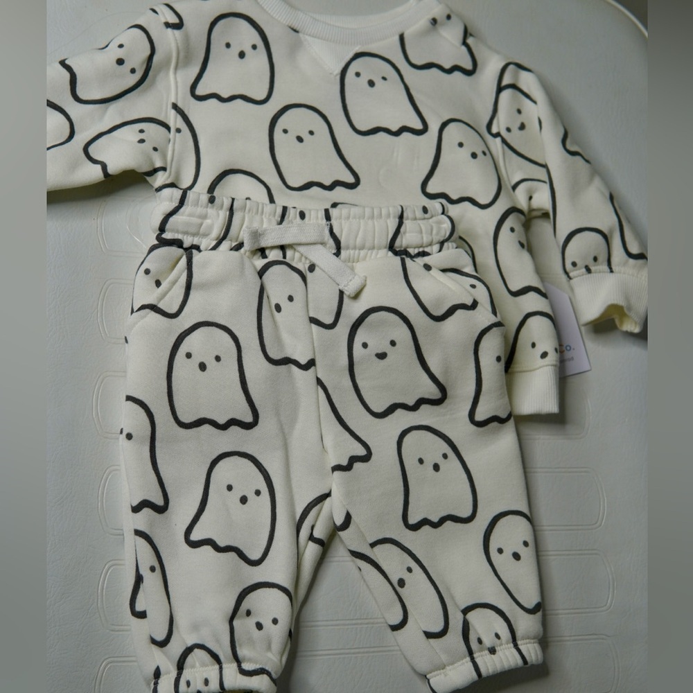 Ghost Print Kids Matching Set - Cream